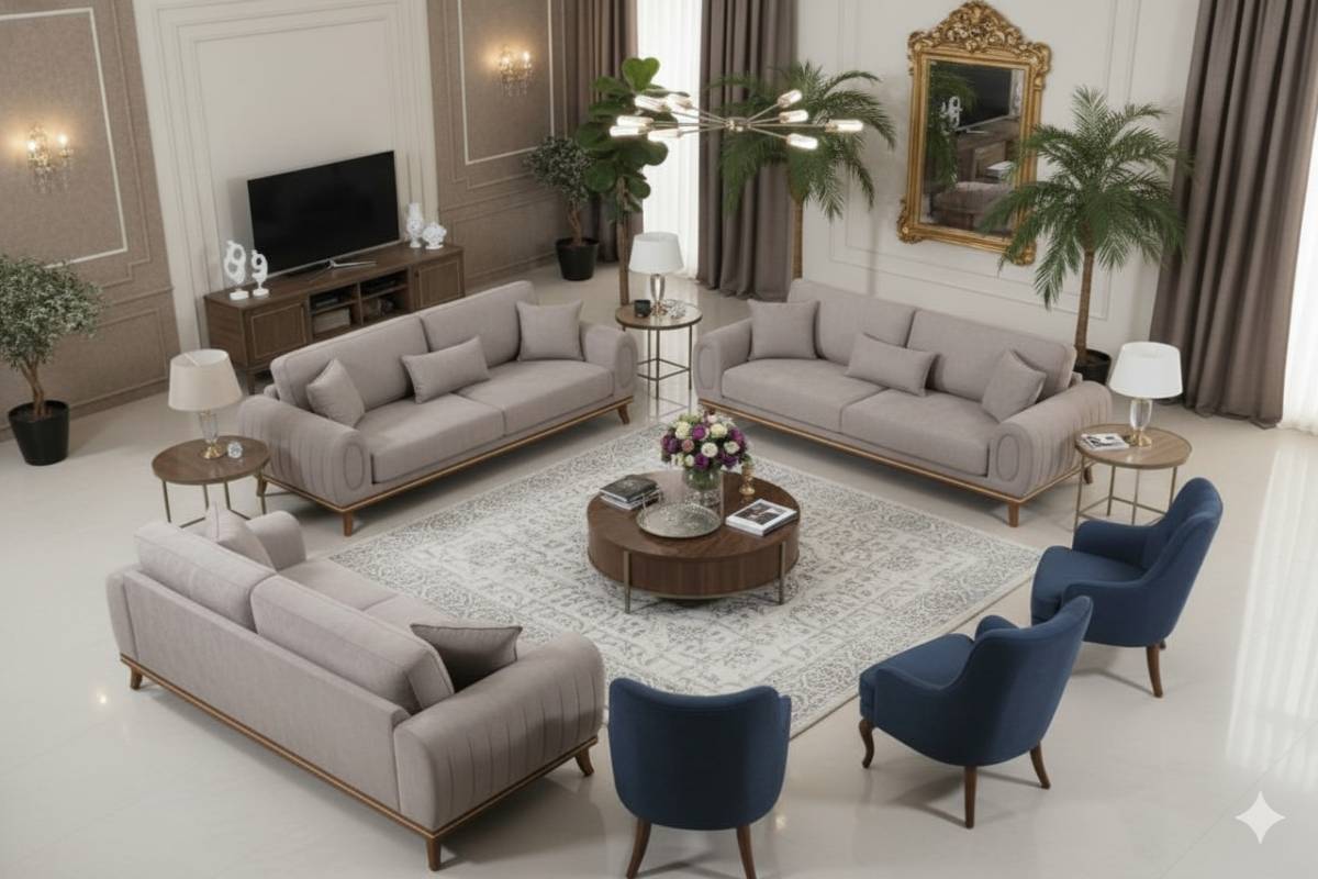 نحوه چیدمان مبل 7 نفره راحتی، استیل و کلاسیک